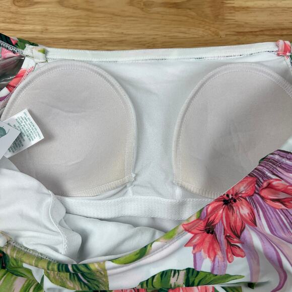 Kona Sol Women's White Floral Print Off Shoulder Swimsuit - Size Medium - NWT - Picture 5 of 9